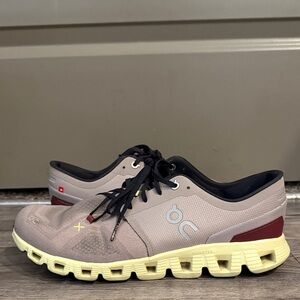 On Running Beige and Yellow Athletic Shoes